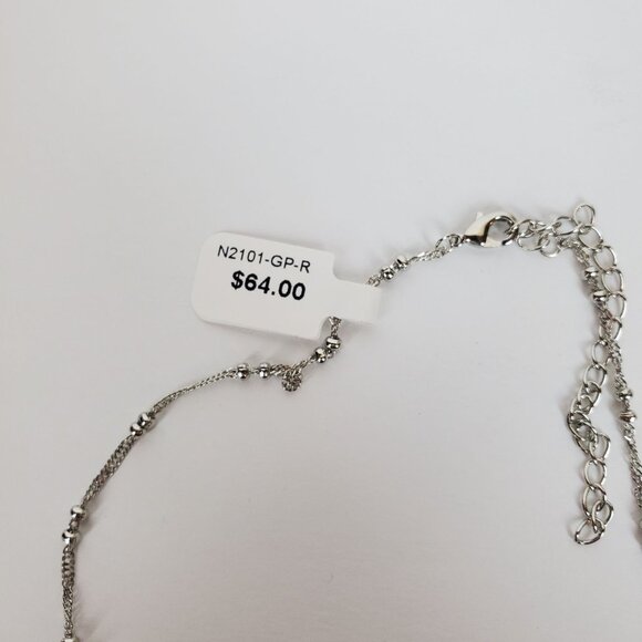 Sterling Silver Rhodium Plated Cross Gold Heart Swarovski Crystals Necklace - Picture 6 of 7